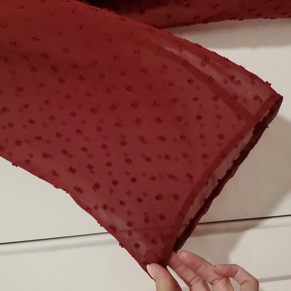 Style & Co. Maroon burgundy eyelet 3/4 sleeve eyelet lined 1X Flowy Boho - Picture 7 of 9